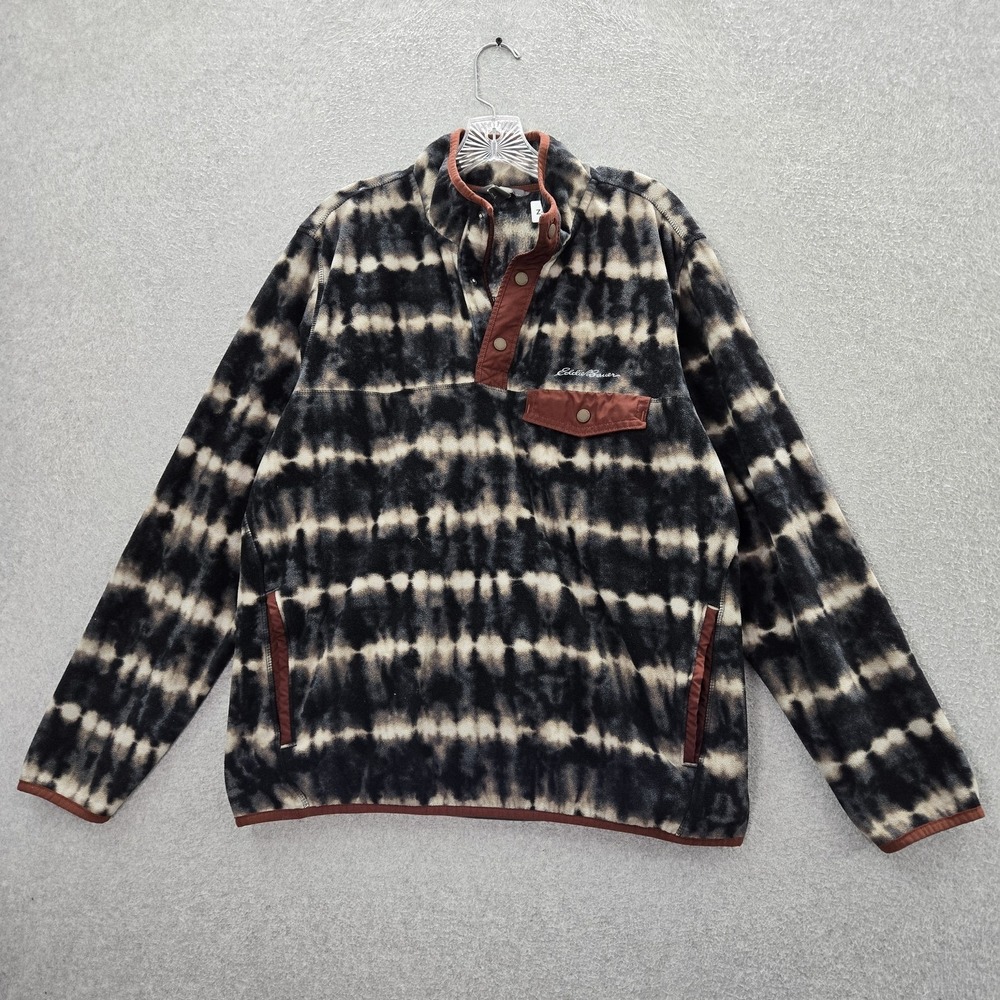 Eddie Bauer Men Sweatshirt L Black Embroidery‎ Geometric Chutes Snap Mock